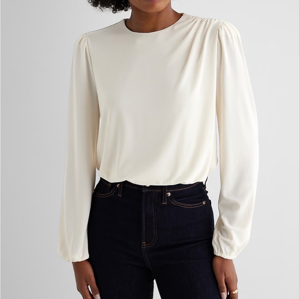 EXPRESS NWT Skimming Crew Neck Puff Sleeve Bodysuit, Women’s Size Large